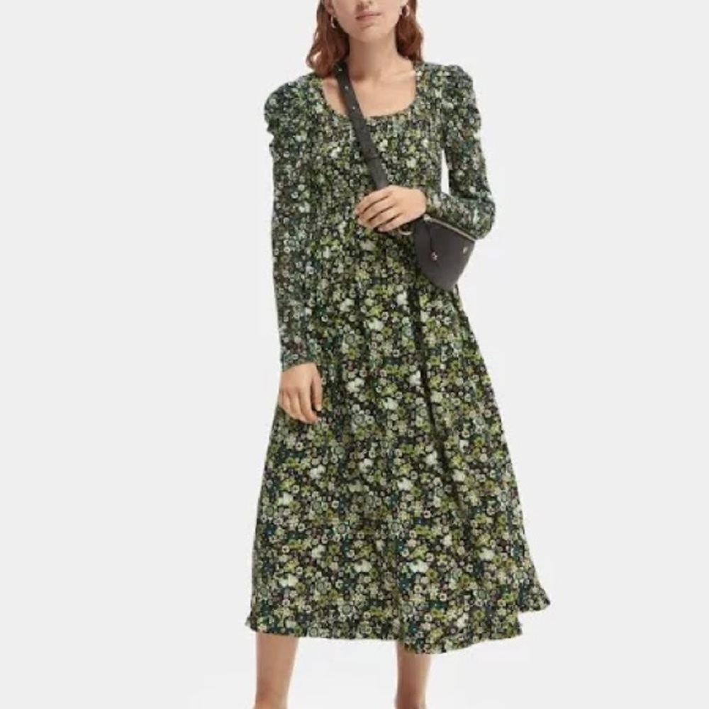 Scotch & Soda Floral Midi Dress in Emerald